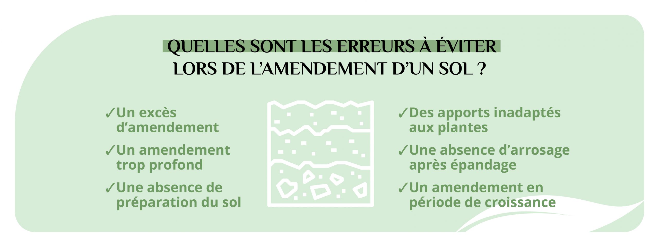 infographie précisant les erreurs à éviter lors de l’amendement du sol